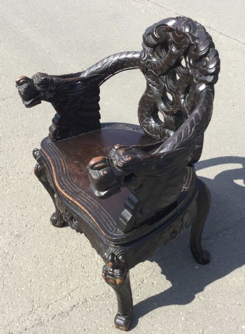 ORIENTAL CARVED HARDWOOD ARMCHAIR - ADDITIONAL PHOTO 2