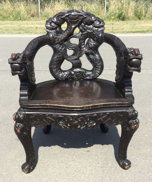 ORIENTAL CARVED HARDWOOD ARMCHAIR - ADDITIONAL PHOTO 4