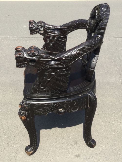 ORIENTAL CARVED HARDWOOD ARMCHAIR - ADDITIONAL PHOTO 6