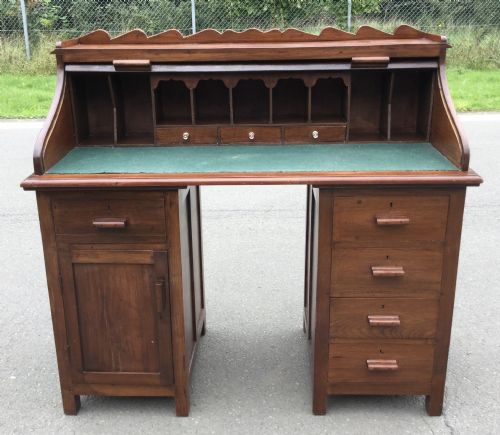 EDWARDIAN MAHOGANY PEDESTAL ROLLTOP DESK - ADDITIONAL PHOTO 1