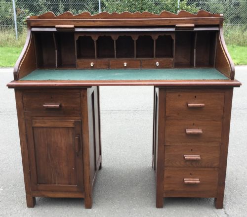 EDWARDIAN MAHOGANY PEDESTAL ROLLTOP DESK - ADDITIONAL PHOTO 2