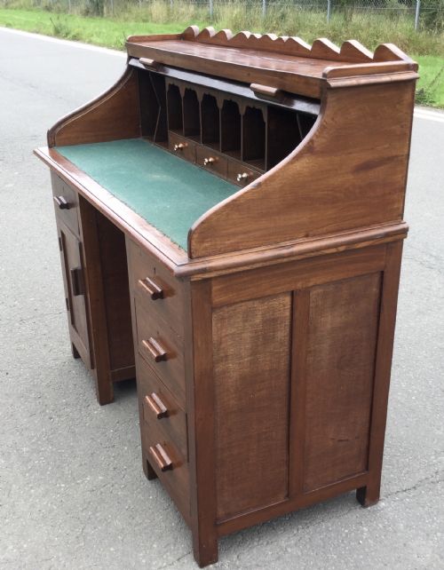 EDWARDIAN MAHOGANY PEDESTAL ROLLTOP DESK - ADDITIONAL PHOTO 3
