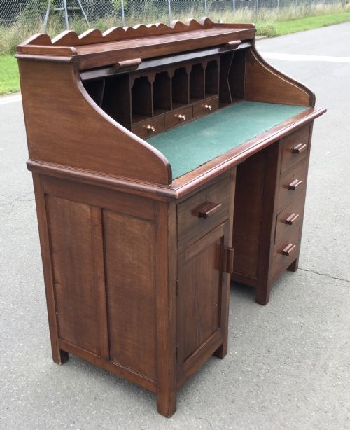 EDWARDIAN MAHOGANY PEDESTAL ROLLTOP DESK - ADDITIONAL PHOTO 4