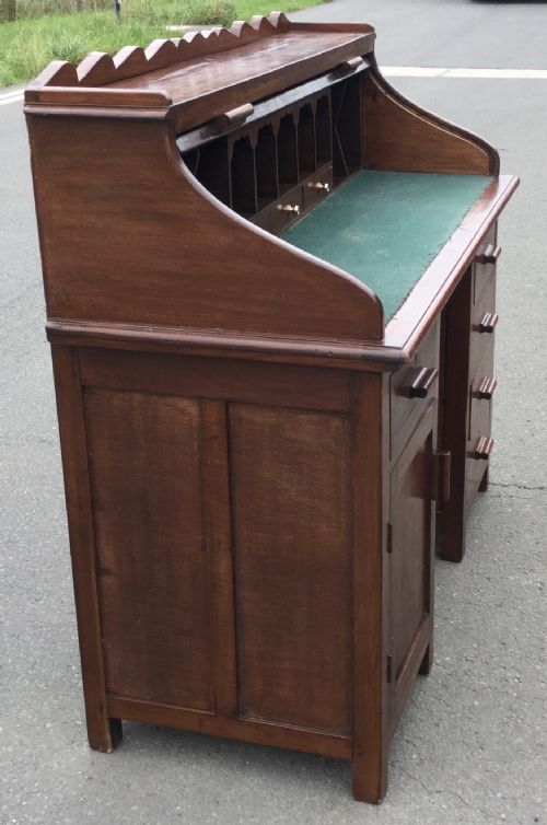 EDWARDIAN MAHOGANY PEDESTAL ROLLTOP DESK - ADDITIONAL PHOTO 5