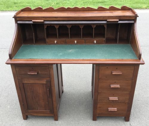 EDWARDIAN MAHOGANY PEDESTAL ROLLTOP DESK - ADDITIONAL PHOTO 6