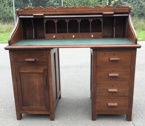 EDWARDIAN MAHOGANY PEDESTAL ROLLTOP DESK - ADDITIONAL PHOTO 7
