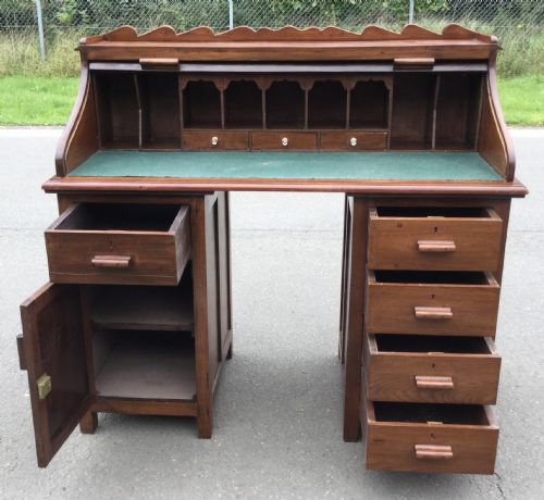 EDWARDIAN MAHOGANY PEDESTAL ROLLTOP DESK - ADDITIONAL PHOTO 8