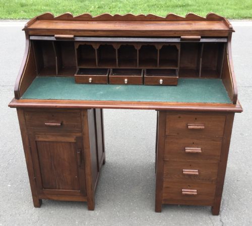 EDWARDIAN MAHOGANY PEDESTAL ROLLTOP DESK - ADDITIONAL PHOTO 10