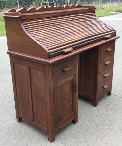 EDWARDIAN MAHOGANY PEDESTAL ROLLTOP DESK - ADDITIONAL PHOTO 12