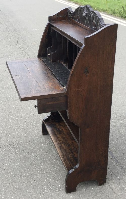 VICTORIAN CARVED OAK NARROW BUREAU - ADDITIONAL PHOTO 12