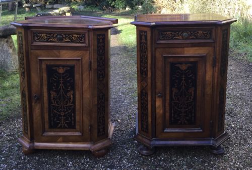 Pair Walnut Marquetry Side Cabinets
