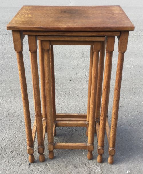 Arts & Craft Oak Tall Nest of Three Tables