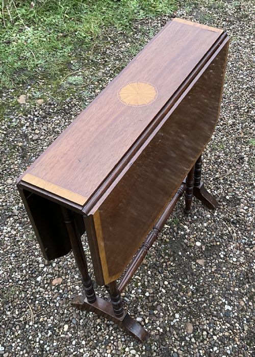 EDWARDIAN INLAID MAHOGANY DROPLEAF COFFEE TABLE - ADDITIONAL PHOTO 3