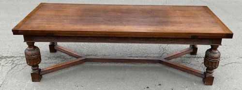Tudor Style Oak Extending Dining Table to Seat 12