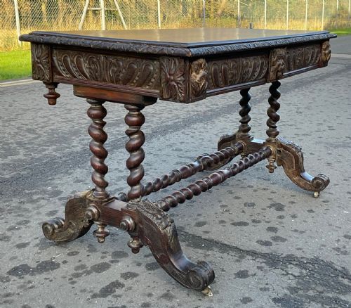 VICTORIAN CARVED OAK WRITING TABLE - ADDITIONAL PHOTO 1