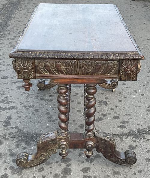 VICTORIAN CARVED OAK WRITING TABLE - ADDITIONAL PHOTO 3