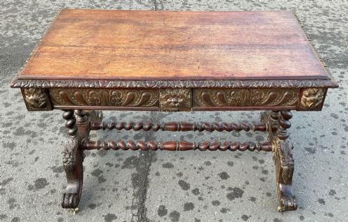 VICTORIAN CARVED OAK WRITING TABLE - ADDITIONAL PHOTO 5