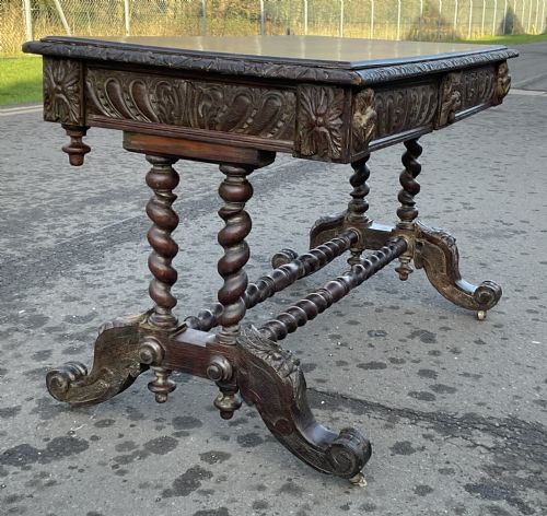 VICTORIAN CARVED OAK WRITING TABLE - ADDITIONAL PHOTO 9