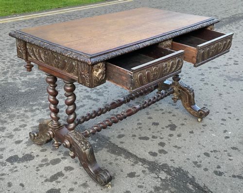 VICTORIAN CARVED OAK WRITING TABLE - ADDITIONAL PHOTO 11