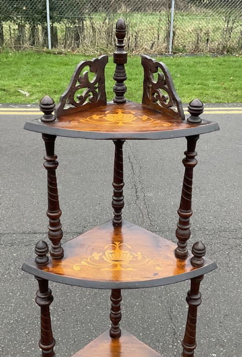 VICTORIAN INLAID WALNUT FOUR TIER CORNER WHATNOT - ADDITIONAL PHOTO 2