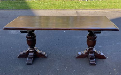 Oak Twin Carved Pillar Refectory Dining Table