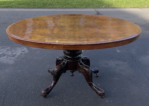 Victorian Oval Burr Walnut Pedestal Table