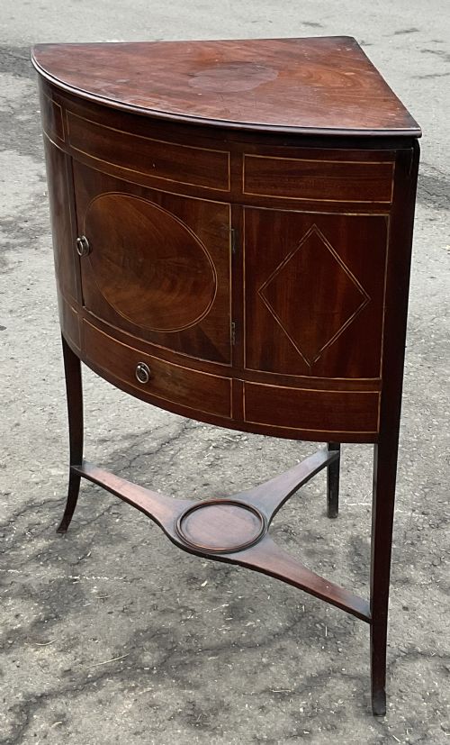 GEORGIAN INLAID MAHOGANY STANDING CORNER CUPBOARD - ADDITIONAL PHOTO 3