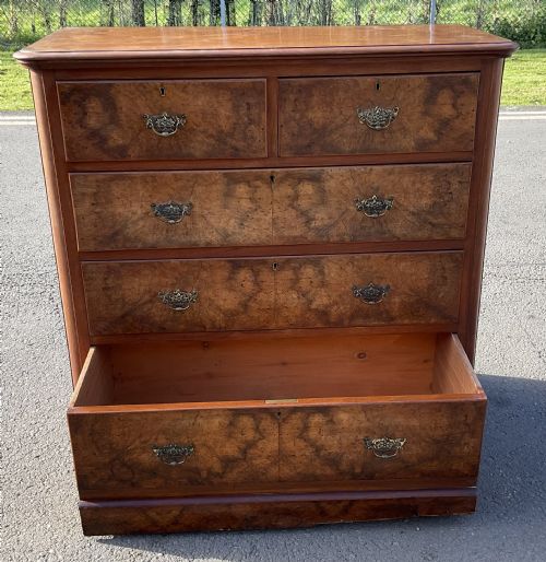 VICTORIAN BURR WALNUT CHEST OF DRAWERS - ADDITIONAL PHOTO 7