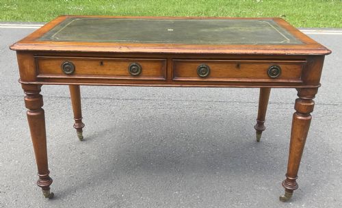 Victorian Golden Oak Leather Top Writing Table