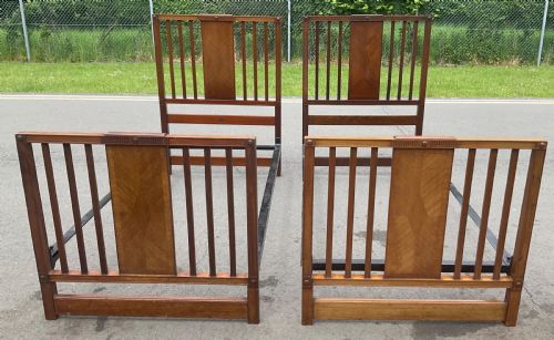 Pair Edwardian Mahogany Single Beds