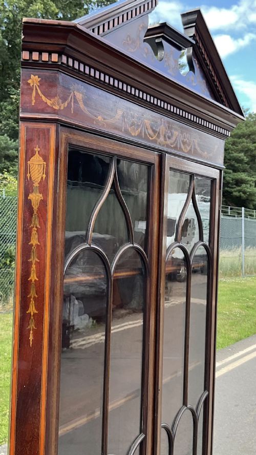 EDWARDIAN INLAID MAHOGANY STANDING CORNER CUPBOARD - ADDITIONAL PHOTO 2