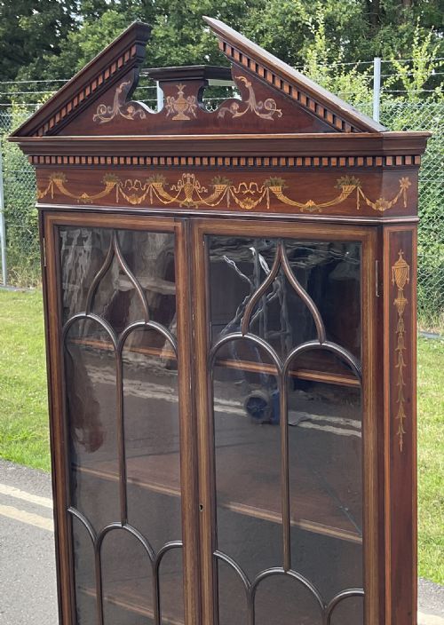 EDWARDIAN INLAID MAHOGANY STANDING CORNER CUPBOARD - ADDITIONAL PHOTO 4