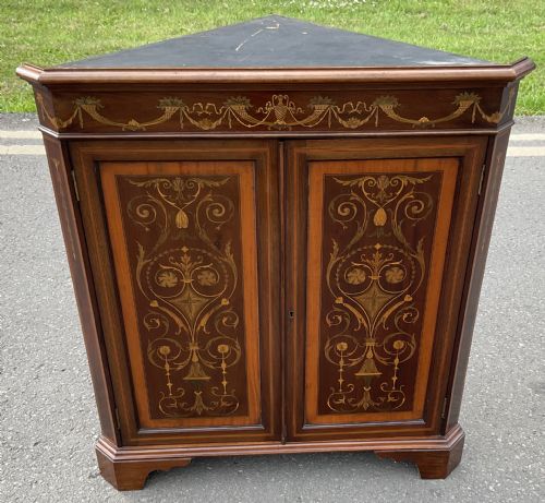 EDWARDIAN INLAID MAHOGANY STANDING CORNER CUPBOARD - ADDITIONAL PHOTO 6