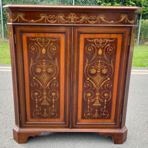 EDWARDIAN INLAID MAHOGANY STANDING CORNER CUPBOARD - ADDITIONAL PHOTO 7