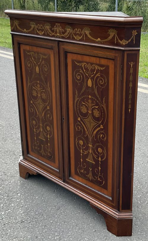 EDWARDIAN INLAID MAHOGANY STANDING CORNER CUPBOARD - ADDITIONAL PHOTO 8
