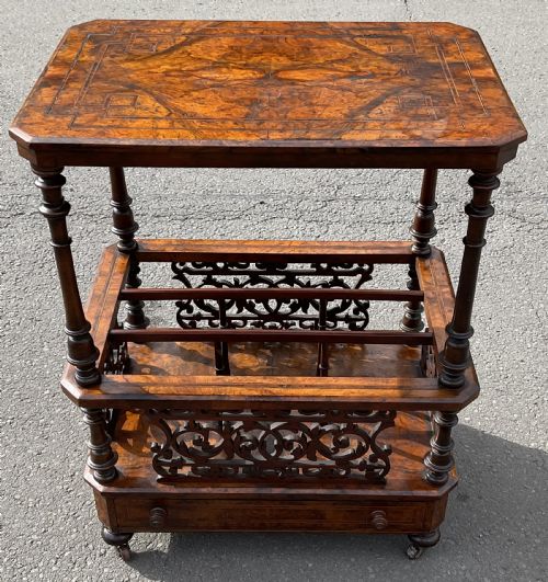Victorian Burr Walnut Whatnot Canterbury Stand