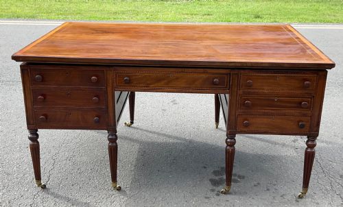 Victorian Inlaid Mahogany Pedestal Partners Desk
