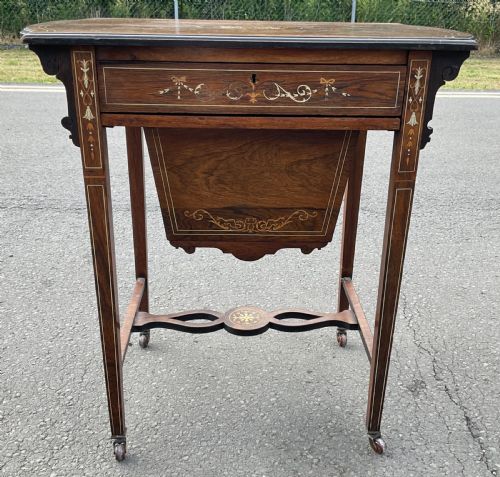 EDWARDIAN INLAID MAHOGANY LADIES WORK TABLE