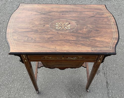 EDWARDIAN INLAID MAHOGANY LADIES WORK TABLE - ADDITIONAL PHOTO 2
