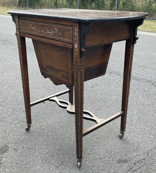EDWARDIAN INLAID MAHOGANY LADIES WORK TABLE - ADDITIONAL PHOTO 3