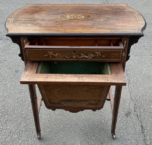 EDWARDIAN INLAID MAHOGANY LADIES WORK TABLE - ADDITIONAL PHOTO 5
