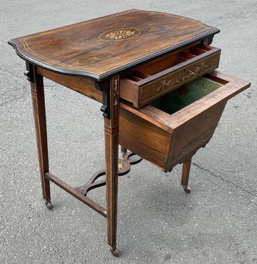 EDWARDIAN INLAID MAHOGANY LADIES WORK TABLE - ADDITIONAL PHOTO 6