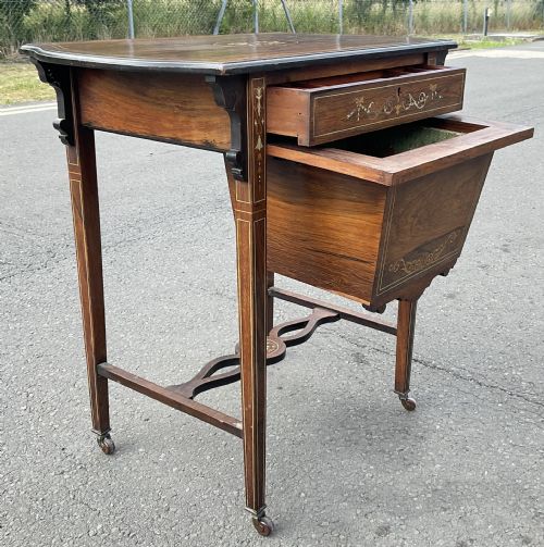 EDWARDIAN INLAID MAHOGANY LADIES WORK TABLE - ADDITIONAL PHOTO 7