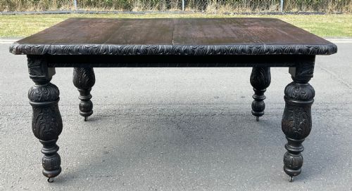 Victorian Carved Dark Oak Extending Dining Table to Seat Ten