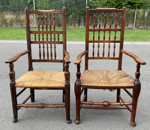 TWO ANTIQUE ELM LANCASHIRE SPINDLEBACK ARMCHAIRS - ADDITIONAL PHOTO 1