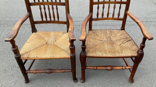 TWO ANTIQUE ELM LANCASHIRE SPINDLEBACK ARMCHAIRS - ADDITIONAL PHOTO 2