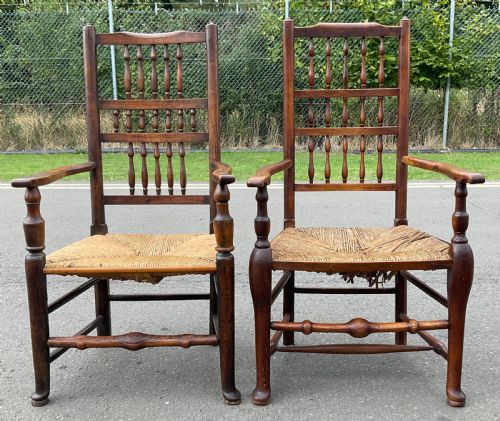 TWO ANTIQUE ELM LANCASHIRE SPINDLEBACK ARMCHAIRS - ADDITIONAL PHOTO 3