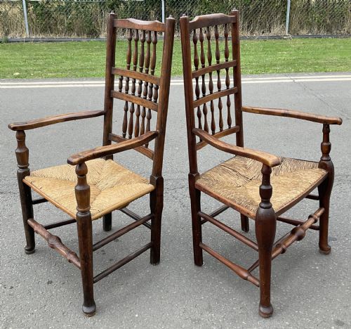 TWO ANTIQUE ELM LANCASHIRE SPINDLEBACK ARMCHAIRS - ADDITIONAL PHOTO 4