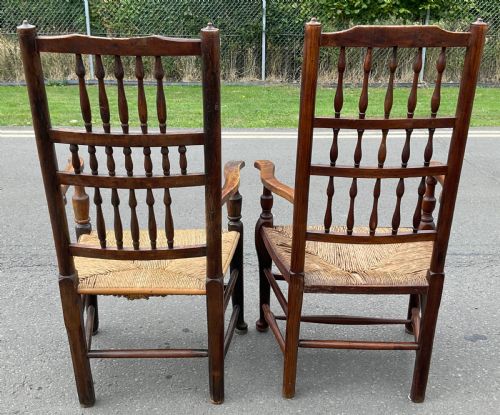 TWO ANTIQUE ELM LANCASHIRE SPINDLEBACK ARMCHAIRS - ADDITIONAL PHOTO 5
