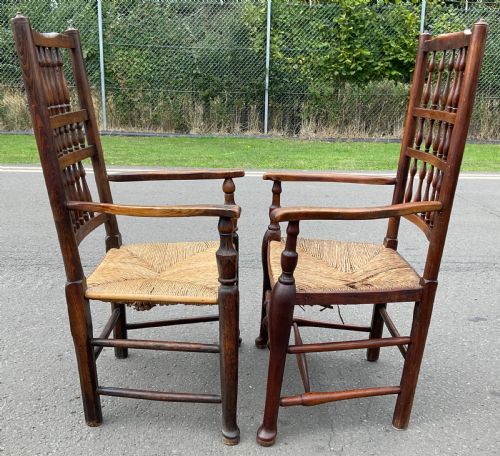 TWO ANTIQUE ELM LANCASHIRE SPINDLEBACK ARMCHAIRS - ADDITIONAL PHOTO 8